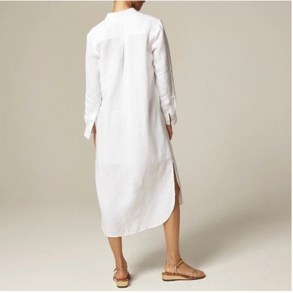 J Crew Linen Shirt Dress XS White NWT CL644 J.Crew Resort Travel Cruise Midi - Picture 2 of 5